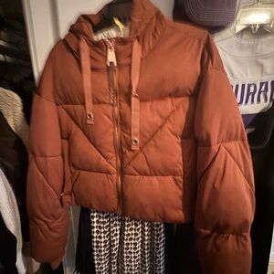 Avec Les Filles Rust Cropped Puffer Jacket
